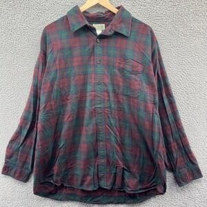 L.L.Bean Shirt Mens XL Green Red Plaid Flannel Button Down Long Sleeve Pocket